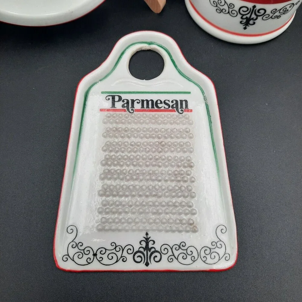 Vintage Lorrie Design Parmesan Set, Grater, Shaker, Vino Wine‎ Plate Japan